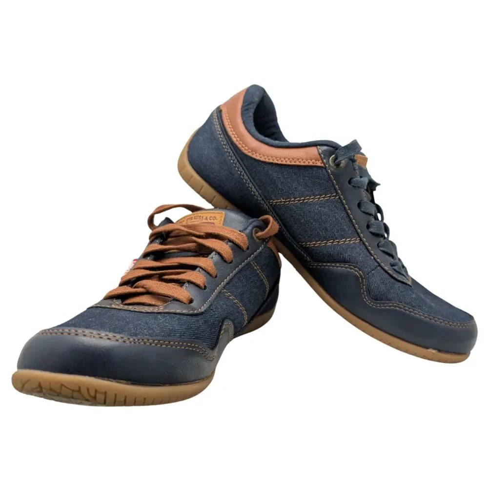 Levi's Navy Blue Tan Canvas Sneaker Size Mens 9